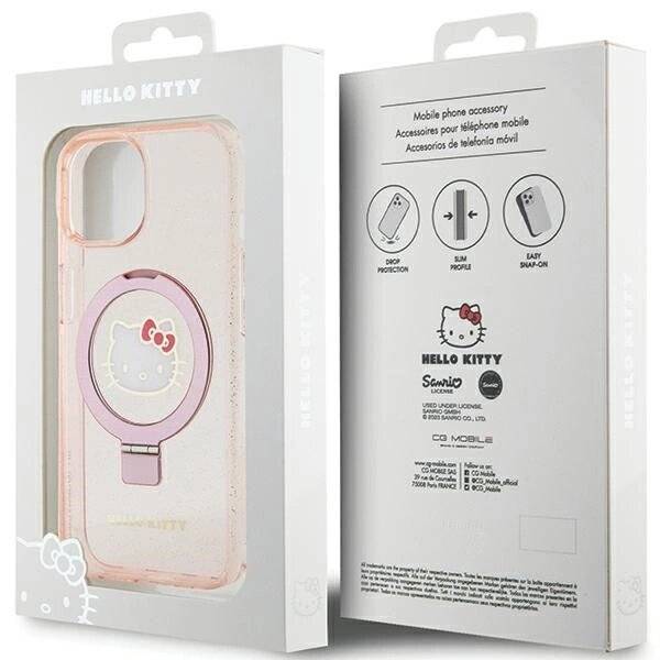 Hello Kitty Ringständer Glitzer Electrop Logo MagSafe Hülle iPhone 15/14/13 – Pink