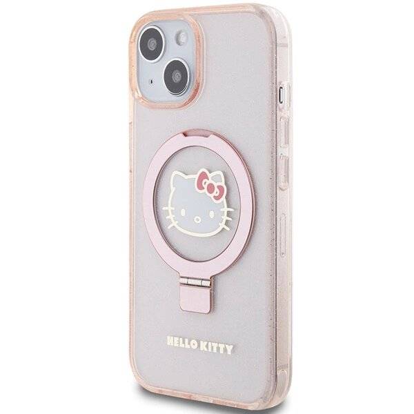 Hello Kitty Ringständer Glitzer Electrop Logo MagSafe Hülle iPhone 15/14/13 – Pink