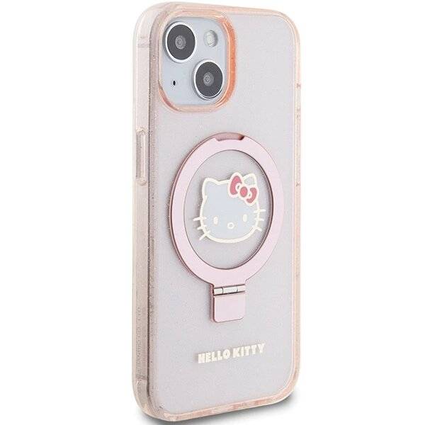 Hello Kitty Ringständer Glitzer Electrop Logo MagSafe Hülle iPhone 15/14/13 – Pink