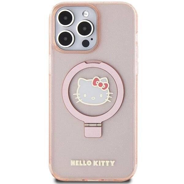 Hello Kitty Ringständer Glitzer Electrop Logo MagSafe Hülle iPhone 15 Pro Max – Pink