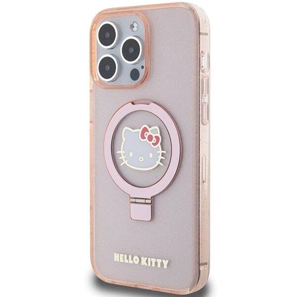 Hello Kitty Ringständer Glitzer Electrop Logo MagSafe Hülle iPhone 15 Pro Max – Pink