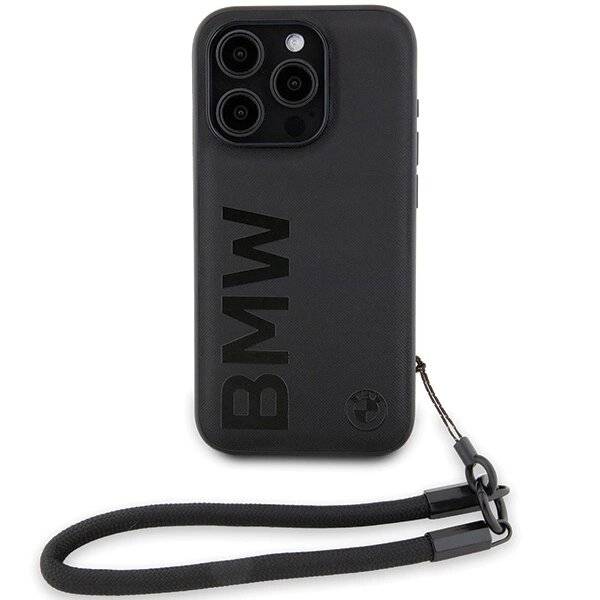 BMW Signature Leder-Wordmark-Cord-Hülle iPhone 15 Pro – Schwarz