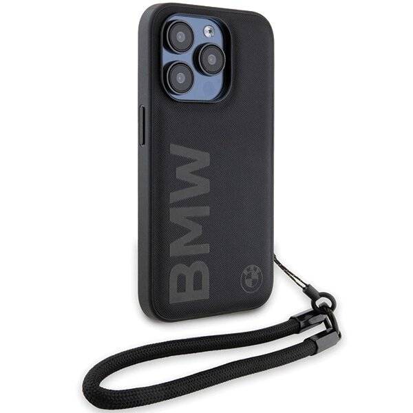 BMW Signature Leder-Wordmark-Cord-Hülle iPhone 15 Pro Max – Schwarz