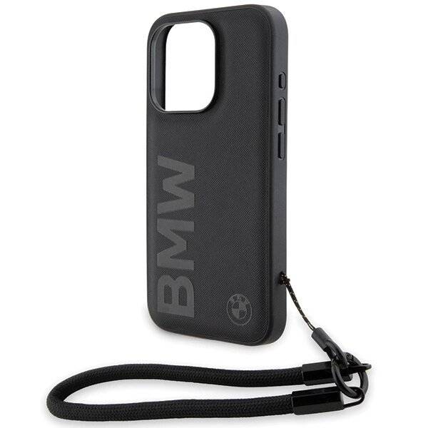 BMW Signature Leder-Wordmark-Cord-Hülle iPhone 15 Pro – Schwarz