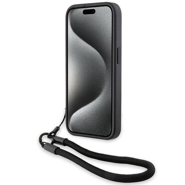 BMW Signature Leder-Wordmark-Cord-Hülle iPhone 15 Pro Max – Schwarz