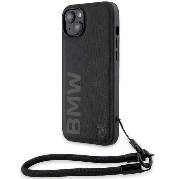 BMW Signature Leder-Wordmark-Cord-Hülle iPhone 15 Plus / 14 – Schwarz