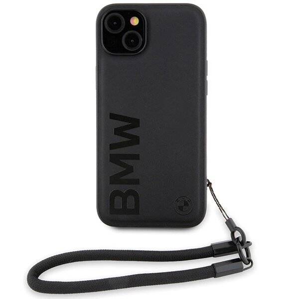 BMW Signature Leder-Wordmark-Cord-Hülle iPhone 15 Plus / 14 – Schwarz