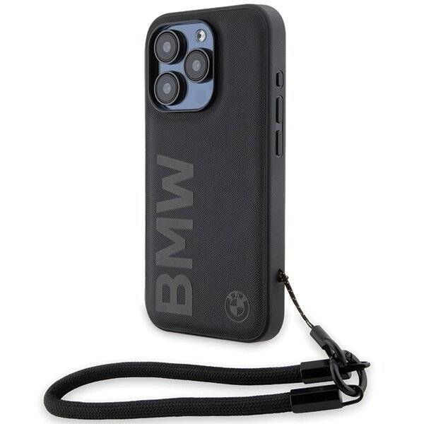 BMW Signature Leder-Wordmark-Cord-Hülle iPhone 15 Pro Max – Schwarz