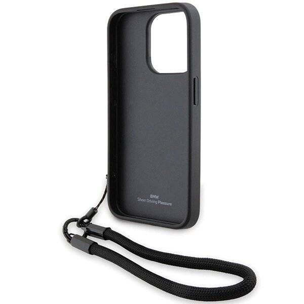 BMW Signature Leder-Wordmark-Cord-Hülle iPhone 15 Pro Max – Schwarz