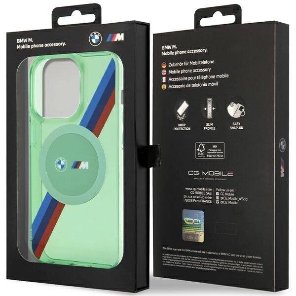 BMW M Tricolor Stripes MagSafe Hülle iPhone 15 Pro – grün