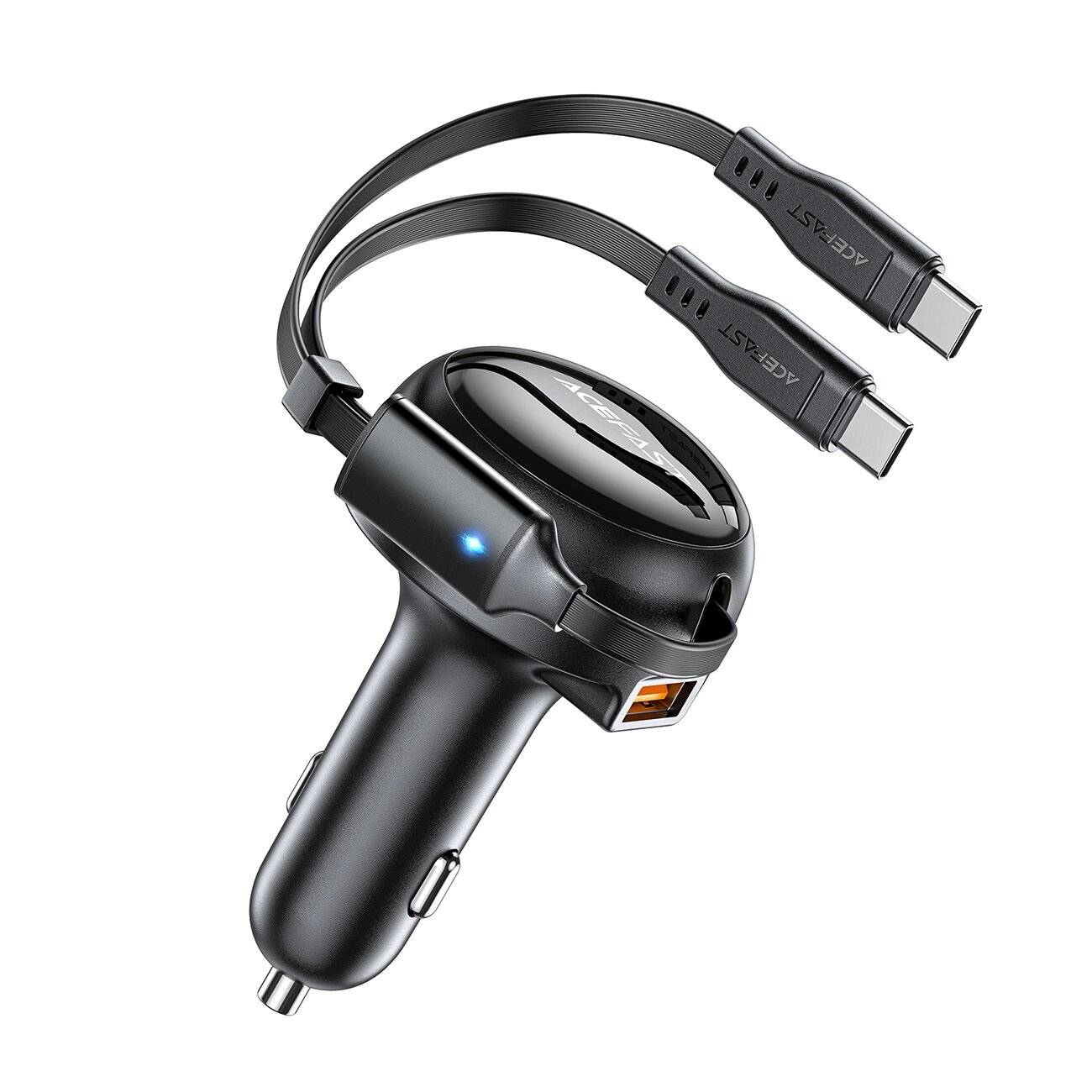Acefast B13 Autoladegerät 53W USB-A / 2 USB-C Rollkabel - Schwarz