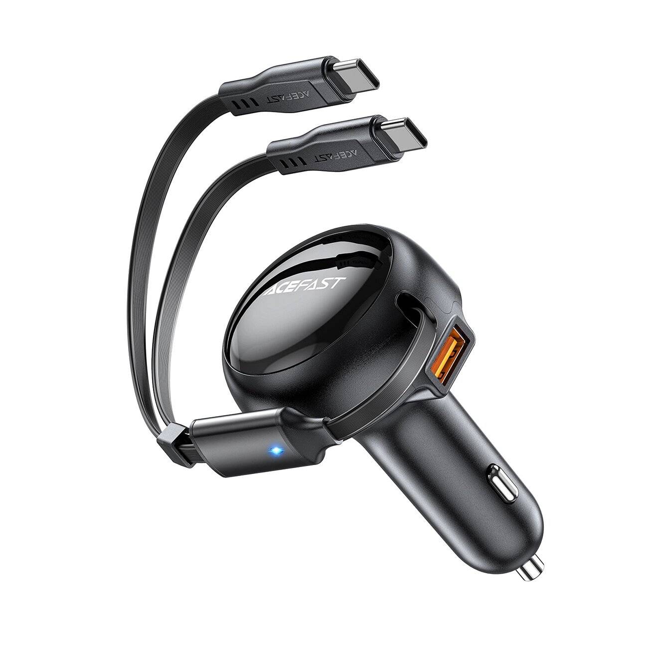 Acefast B13 Autoladegerät 53W USB-A / 2 USB-C Rollkabel - Schwarz