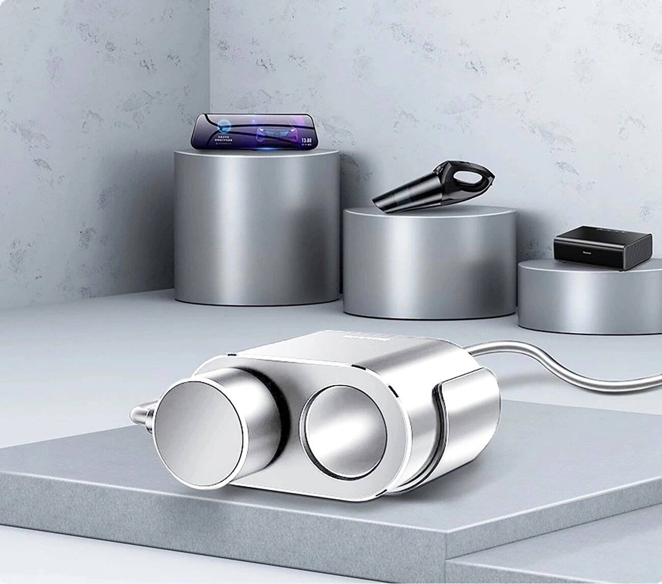 Baseus CRDYQ-0S Splitter 2x Zigarettenanzünder 80W USB-A 3.1A - Silber