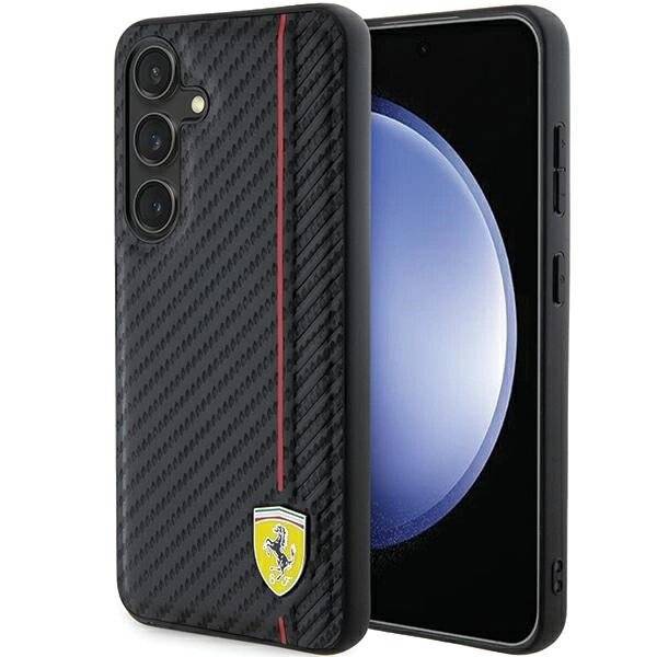 Ferrari Carbon Printed Line Hülle Samsung Galaxy S24+ - Schwarz