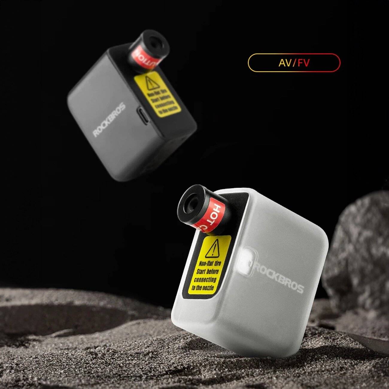 Rockbros 42320008001 Mini-Elektro-Fahrradpumpe Schrader-/Presta-Ventile 100 PSI – Schwarz