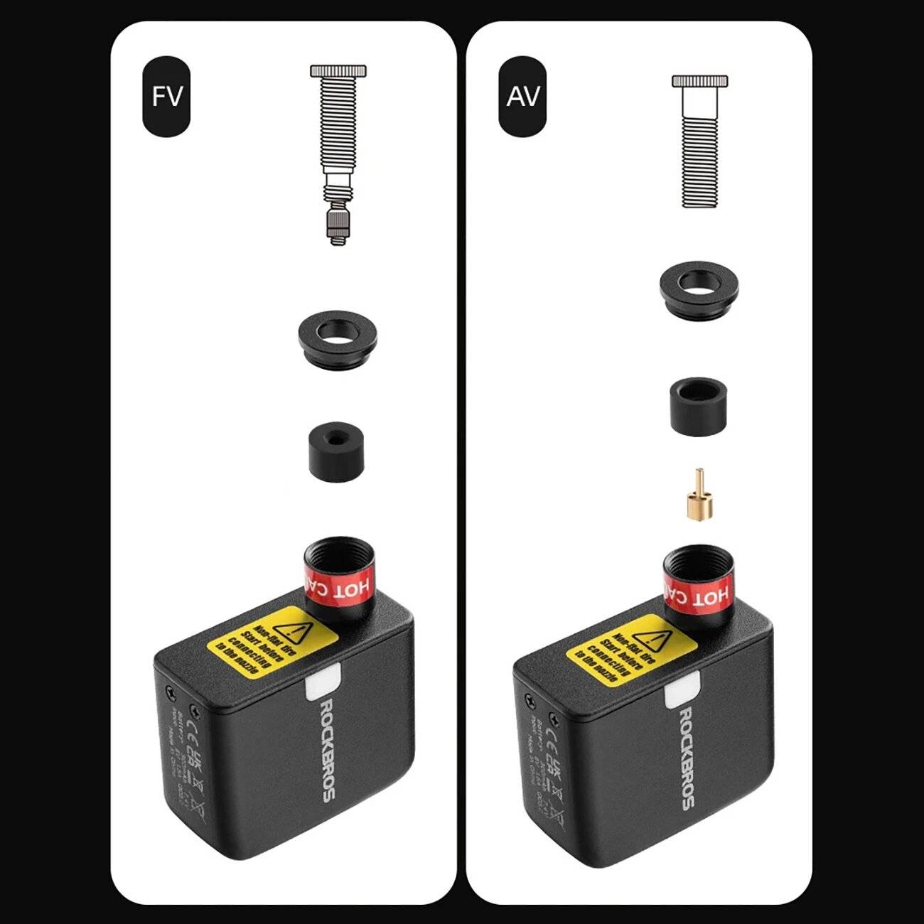 Rockbros 42320008001 Mini-Elektro-Fahrradpumpe Schrader-/Presta-Ventile 100 PSI – Schwarz