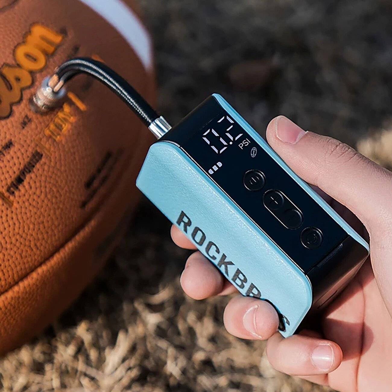 Rockbros 42520006001 Elektrischer Pumpenkompressor Digitalanzeige Bälle/Ballons, Blau