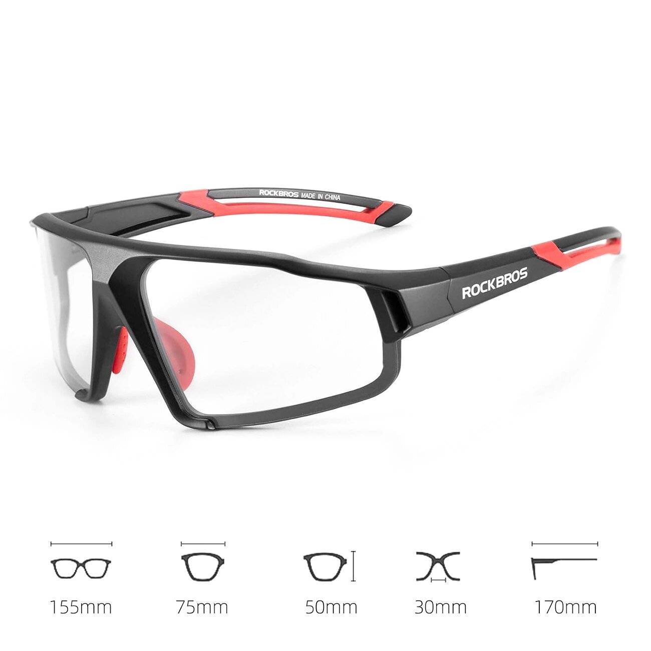 Rockbros SP216BK photochrome UV400-Fahrradbrille – Schwarz Rot