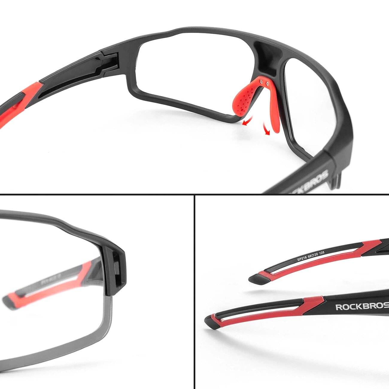 Rockbros SP216BK photochrome UV400-Fahrradbrille – Schwarz Rot