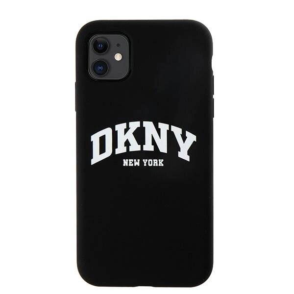 DKNY Liquid Silicone MagSafe Hülle iPhone 11/Xr, Weiß, aufgedrucktem Logo, Schwarz