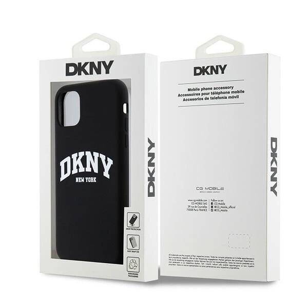 DKNY Liquid Silicone MagSafe Hülle iPhone 11/Xr, Weiß, aufgedrucktem Logo, Schwarz