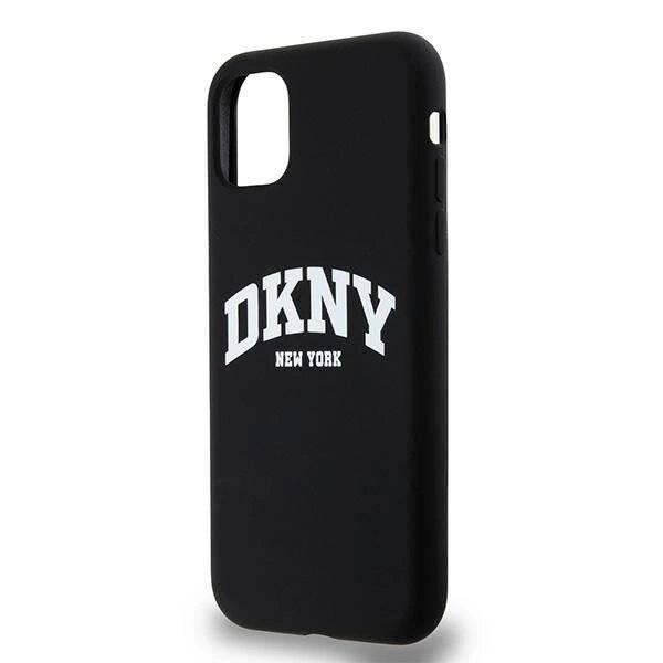 DKNY Liquid Silicone MagSafe Hülle iPhone 11/Xr, Weiß, aufgedrucktem Logo, Schwarz