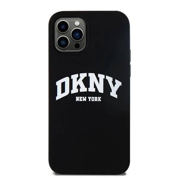DKNY Flüssigsilikon-MagSafe-Hülle weißem bedrucktem Logo iPhone 12/12 Pro – Schwarz