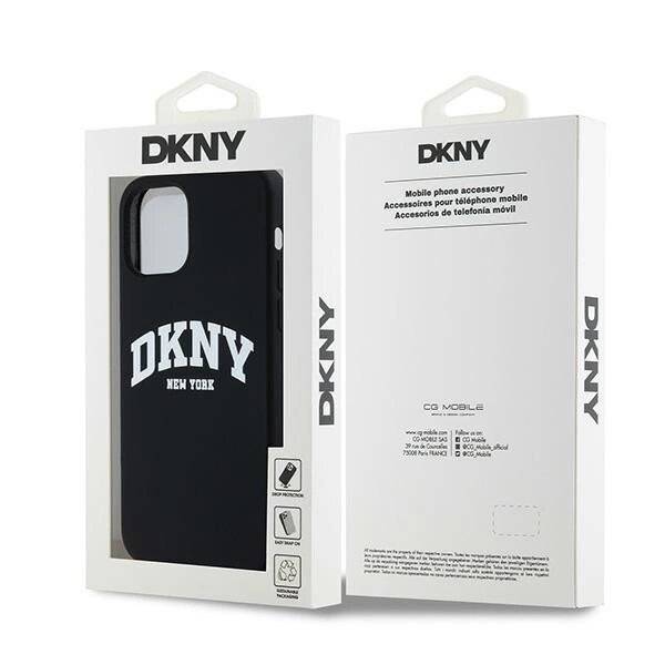 DKNY Flüssigsilikon-MagSafe-Hülle weißem bedrucktem Logo iPhone 12/12 Pro – Schwarz