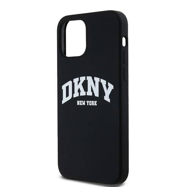 DKNY Flüssigsilikon-MagSafe-Hülle weißem bedrucktem Logo iPhone 12/12 Pro – Schwarz