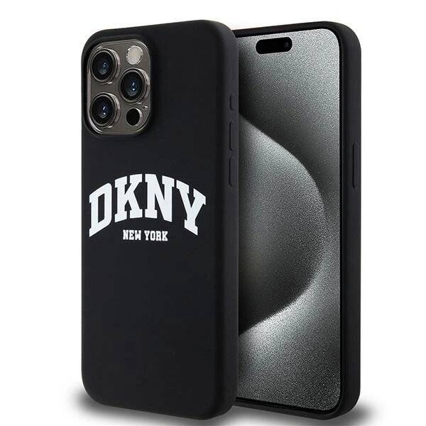 DKNY Liquid Silicone MagSafe iPhone 13 Pro Max Hülle weißem Logo-Aufdruck – Schwarz