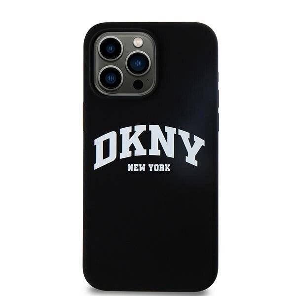 DKNY Liquid Silicone Weiß bedrucktes Logo MagSafe-Hülle iPhone 15 Pro Max – Schwarz