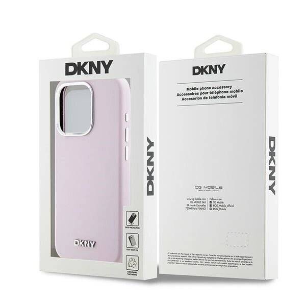 DKNY Liquid Silicone Small Metal Logo MagSafe-Hülle iPhone 14 Pro – Rosa