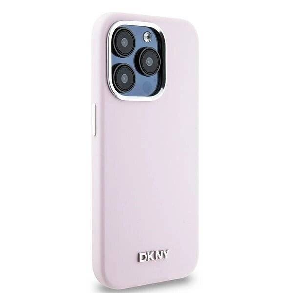 DKNY Liquid Silicone Small Metal Logo MagSafe-Hülle iPhone 14 Pro – Rosa