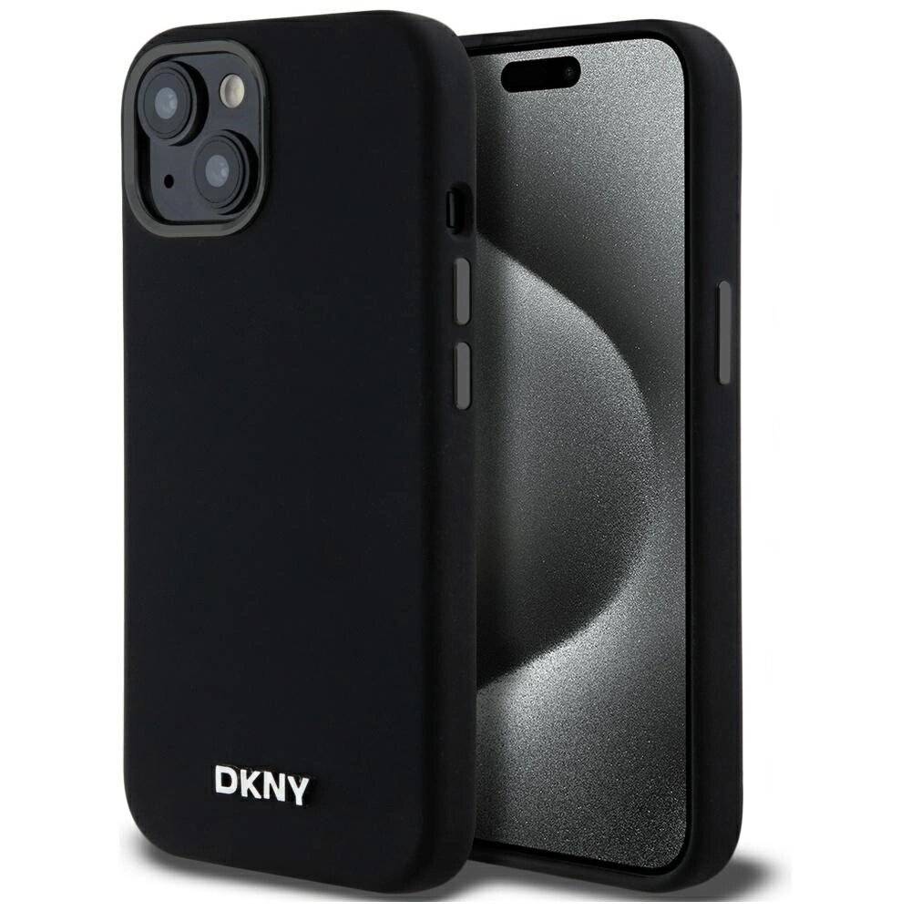 DKNY Flüssigsilikon-MagSafe-Hülle kleinem Metalllogo iPhone 14/15/13 – Schwarz