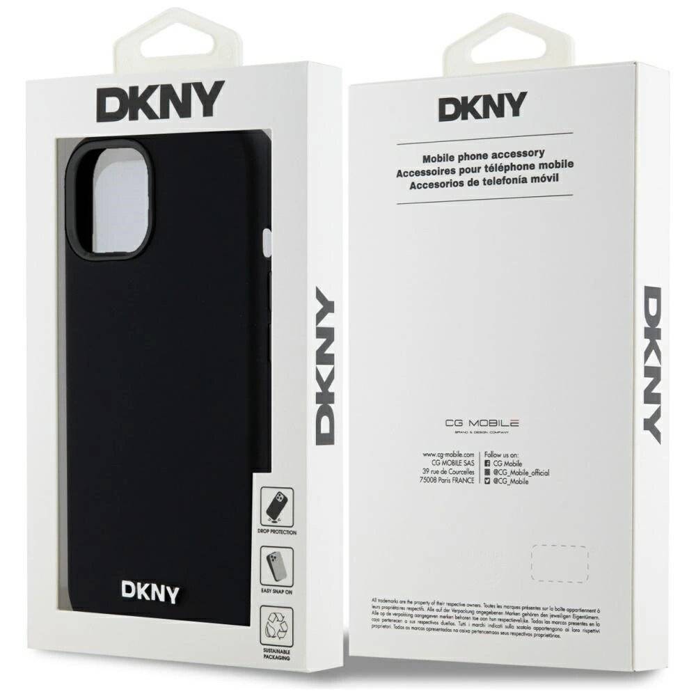 DKNY Flüssigsilikon-MagSafe-Hülle kleinem Metalllogo iPhone 14/15/13 – Schwarz