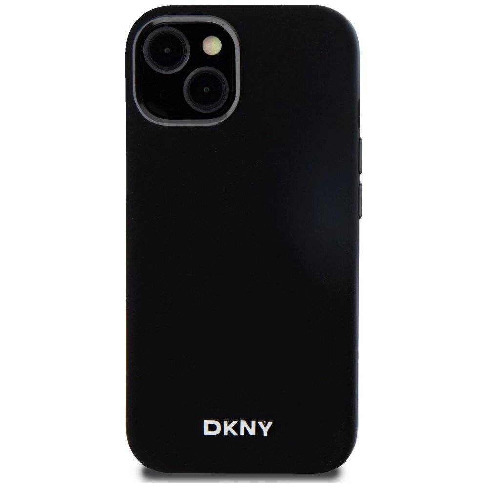 DKNY Flüssigsilikon-MagSafe-Hülle kleinem Metalllogo iPhone 14/15/13 – Schwarz