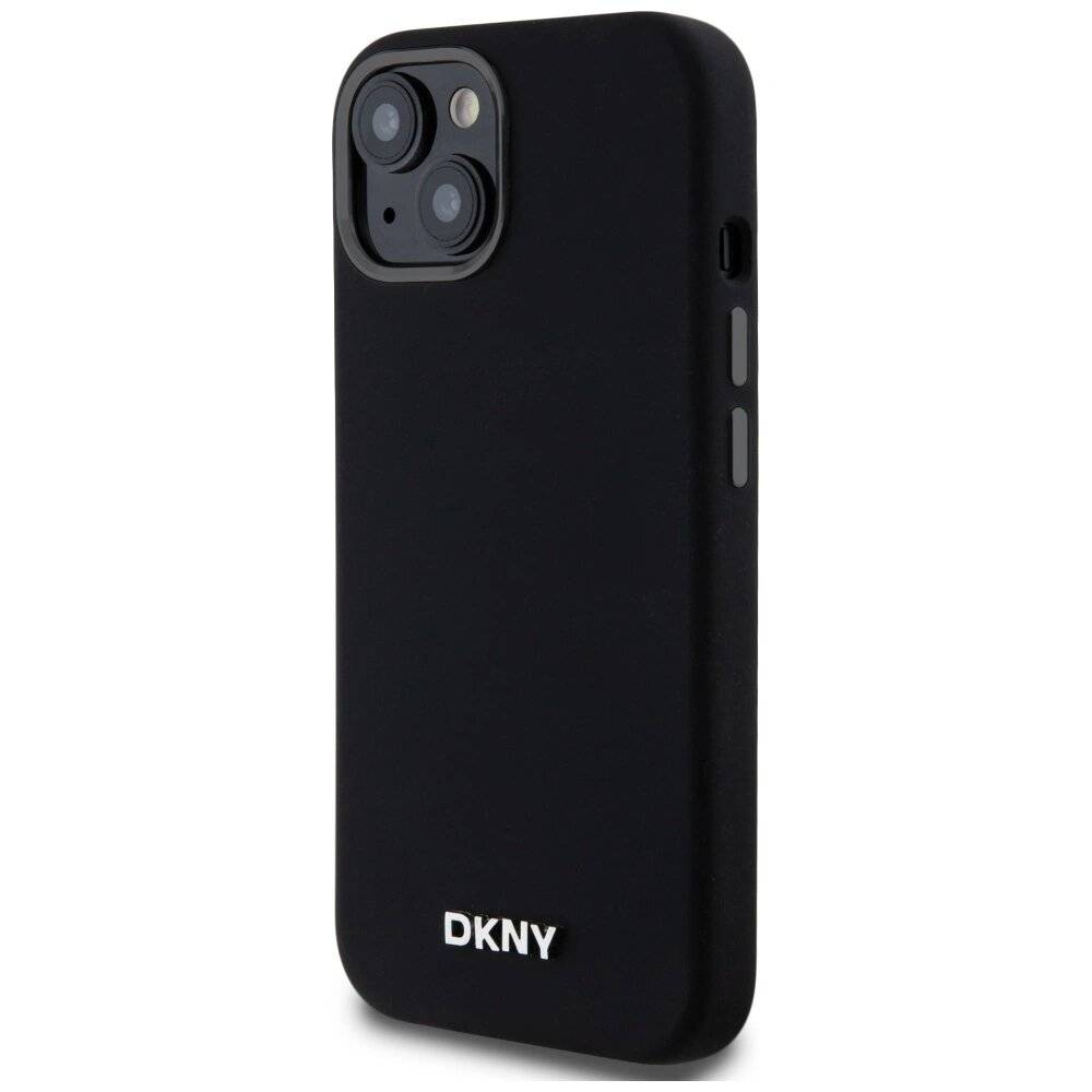 DKNY Flüssigsilikon-MagSafe-Hülle kleinem Metalllogo iPhone 14/15/13 – Schwarz