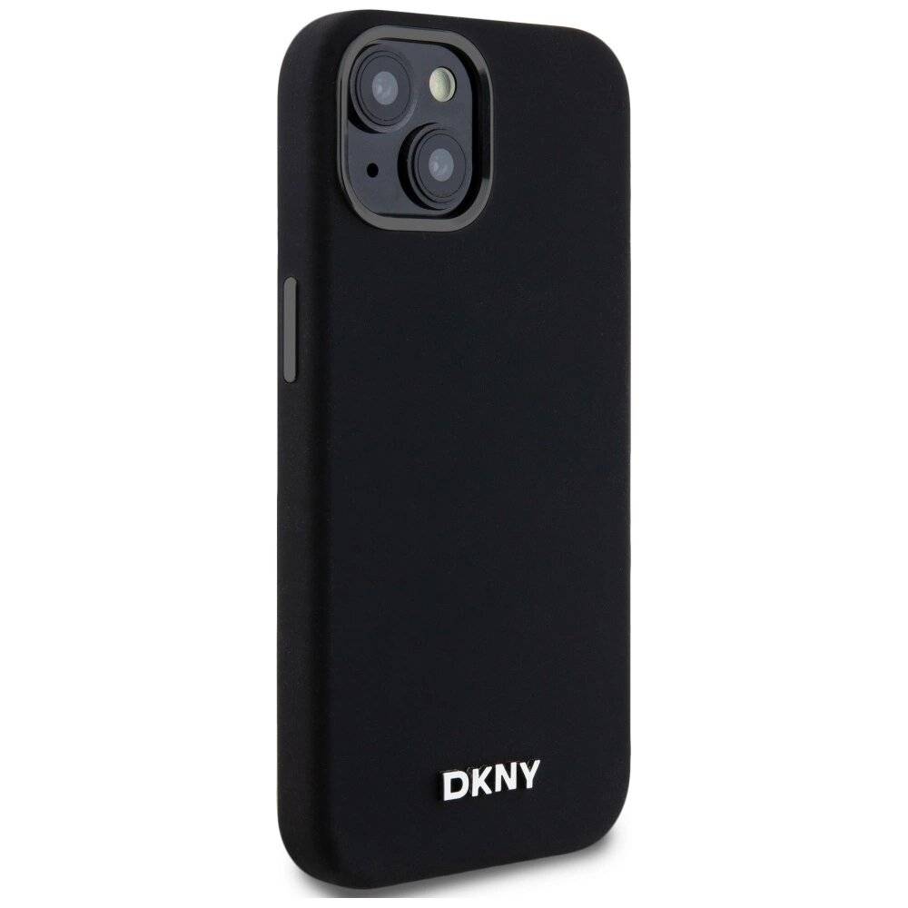 DKNY Flüssigsilikon-MagSafe-Hülle kleinem Metalllogo iPhone 14/15/13 – Schwarz