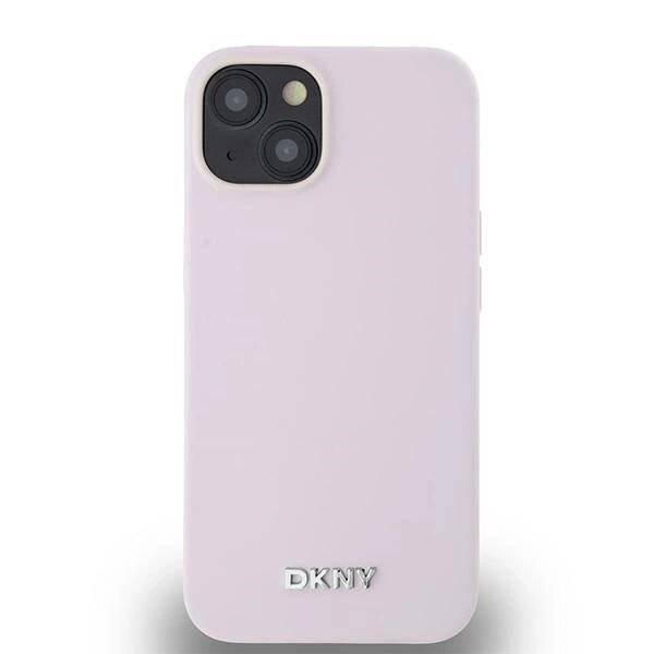 DKNY Flüssigsilikon-MagSafe-Hülle kleinem Metalllogo iPhone 14/15/13 – Rosa