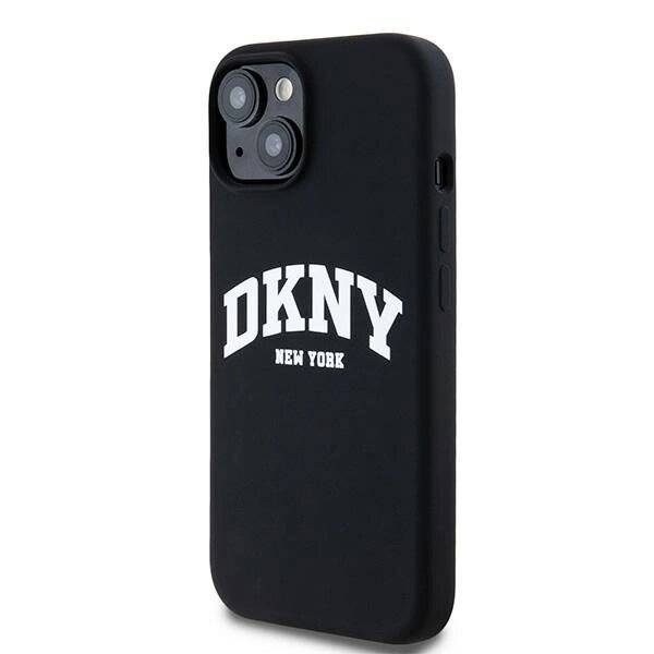 DKNY Liquid Silicone MagSafe Hülle weißem Logo-Aufdruck iPhone 15 / 14 13 - Schwarz