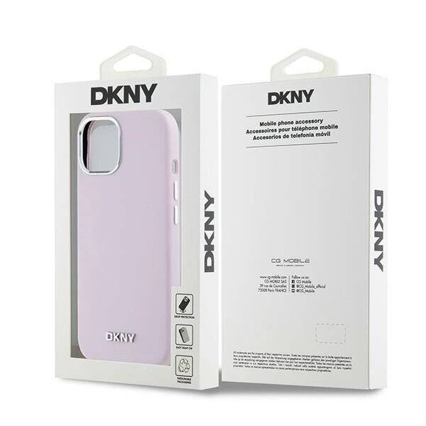 DKNY Flüssigsilikon-MagSafe-Hülle kleinem Metalllogo iPhone 15 Plus / 14 – Rosa
