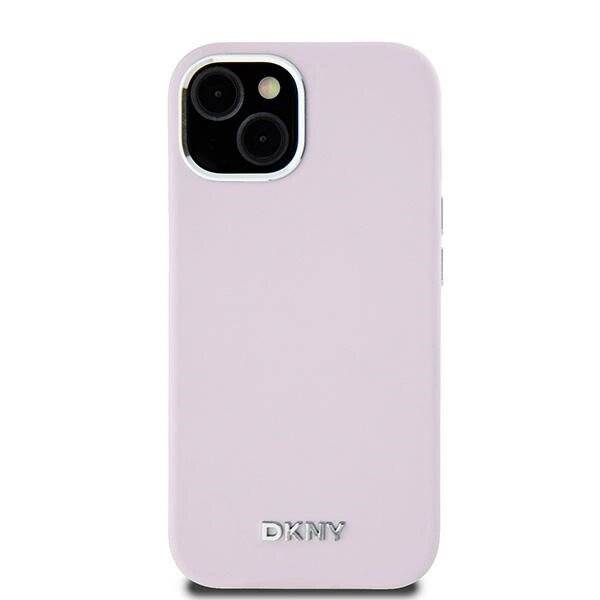 DKNY Flüssigsilikon-MagSafe-Hülle kleinem Metalllogo iPhone 15 Plus / 14 – Rosa