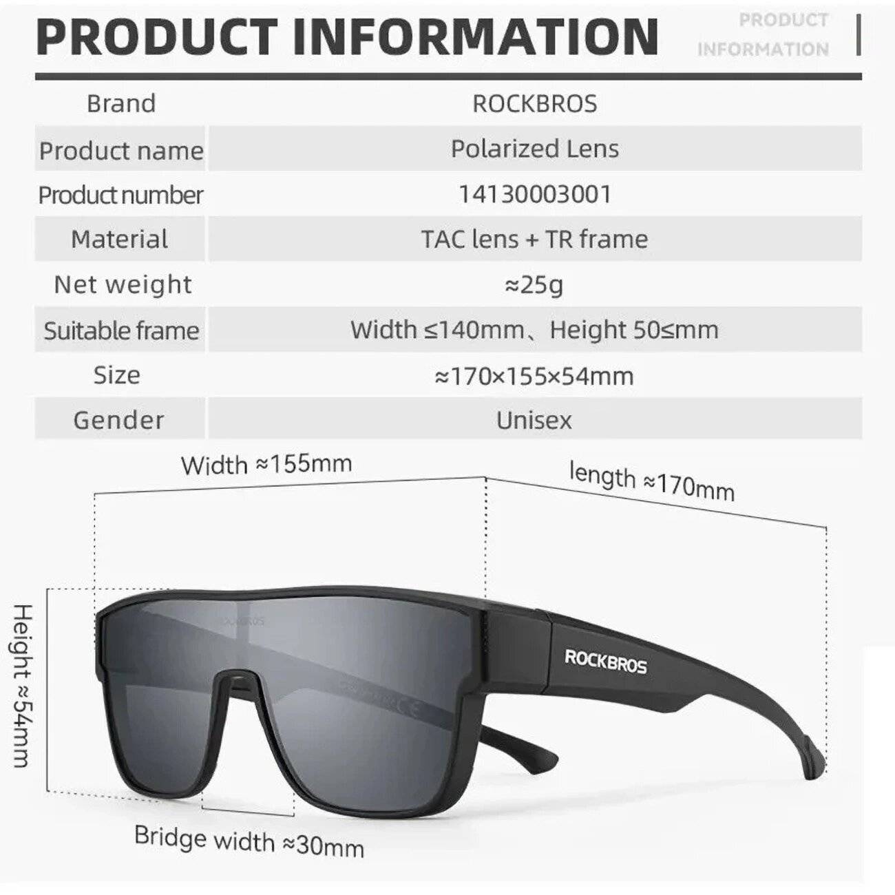 Rockbros SP304 Polarisierte Radsportbrille - Schwarz