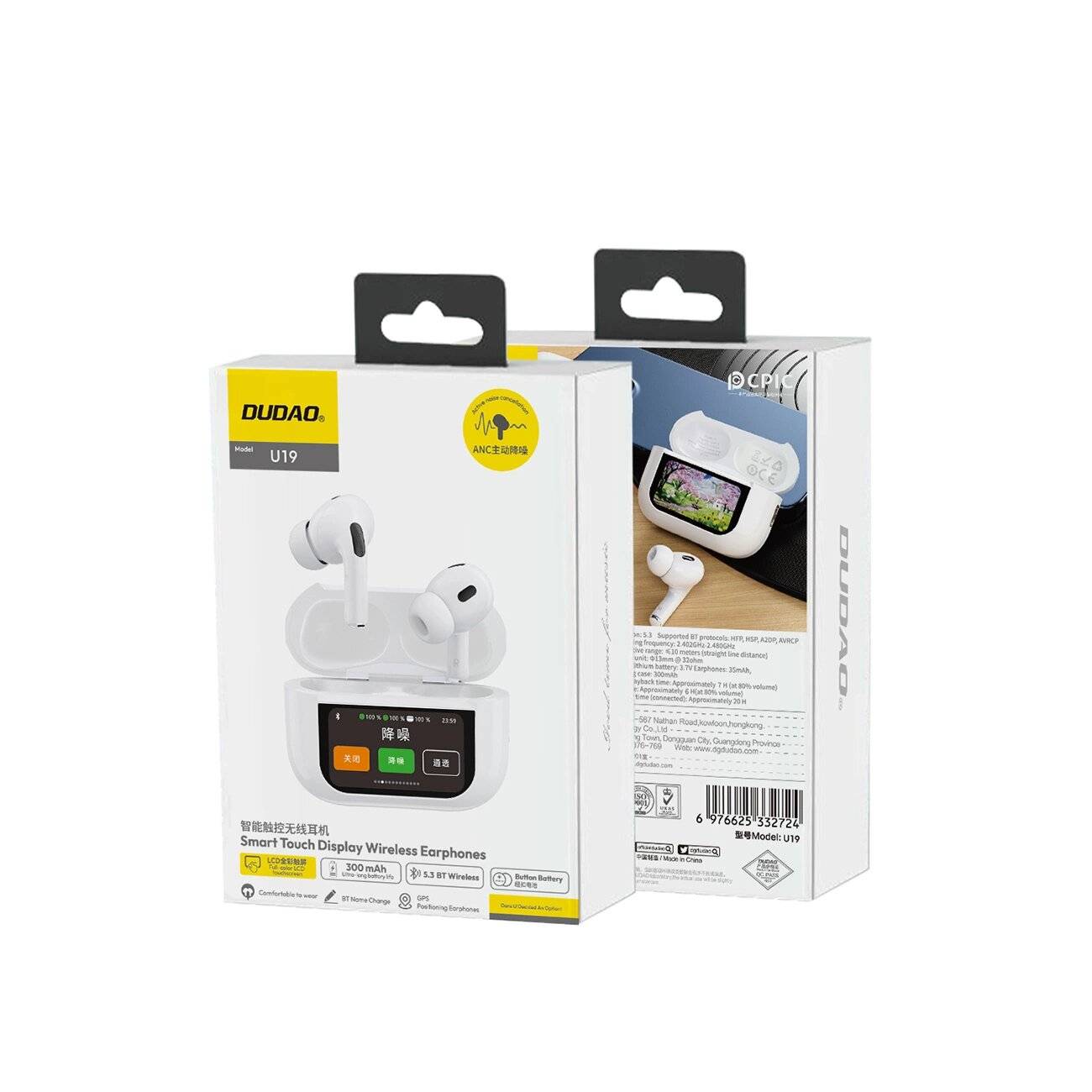 Dudao U19 In-Ear TWS kabelloser Bluetooth 5.3 Kopfhörer LED-Anzeige – Weiß