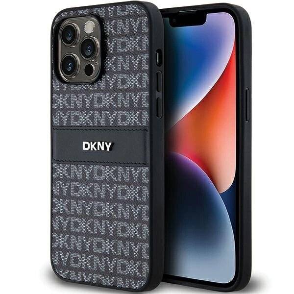 DKNY Lederhülle Monostreifen Metalllogo iPhone 14 Pro Max – Schwarz