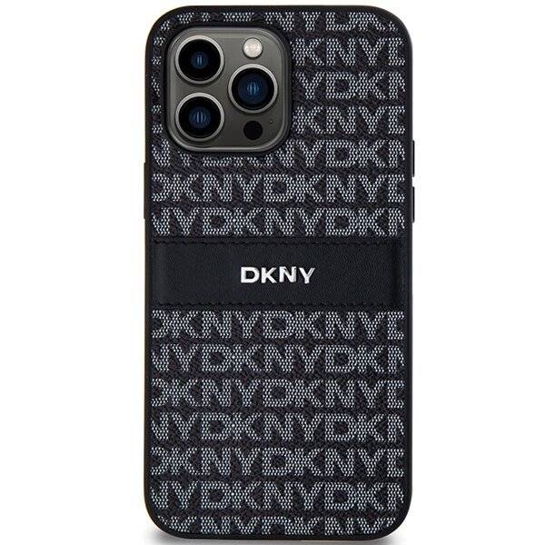 DKNY Lederhülle Monostreifen Metalllogo iPhone 14 Pro Max – Schwarz