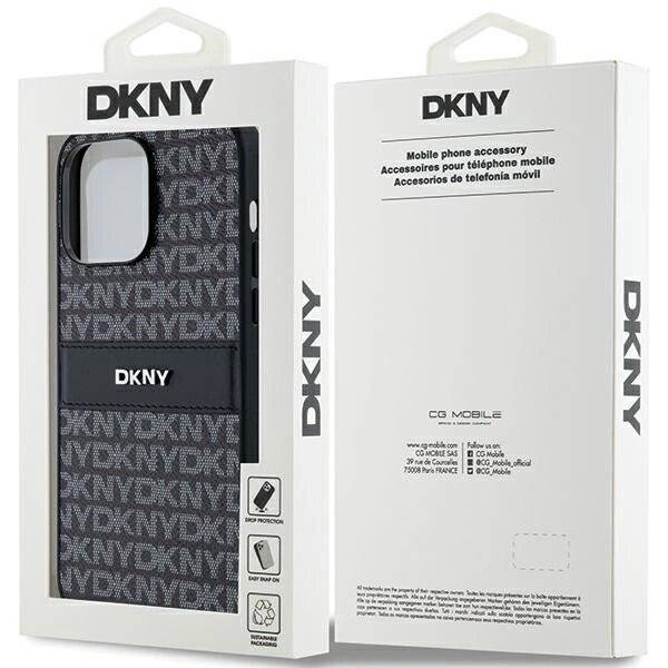 DKNY Lederhülle Monostreifen Metalllogo iPhone 14 Pro – Schwarz