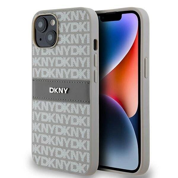 DKNY Lederhülle Monostreifen Metalllogo iPhone 15 / 14 13 – Beige