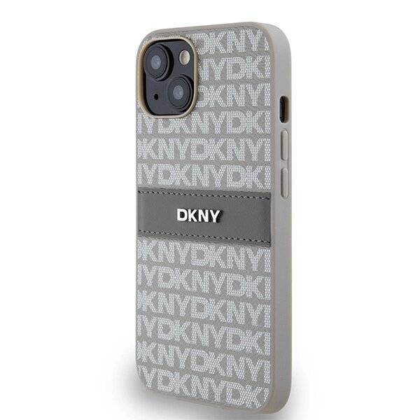 DKNY Lederhülle Monostreifen Metalllogo iPhone 15 / 14 13 – Beige