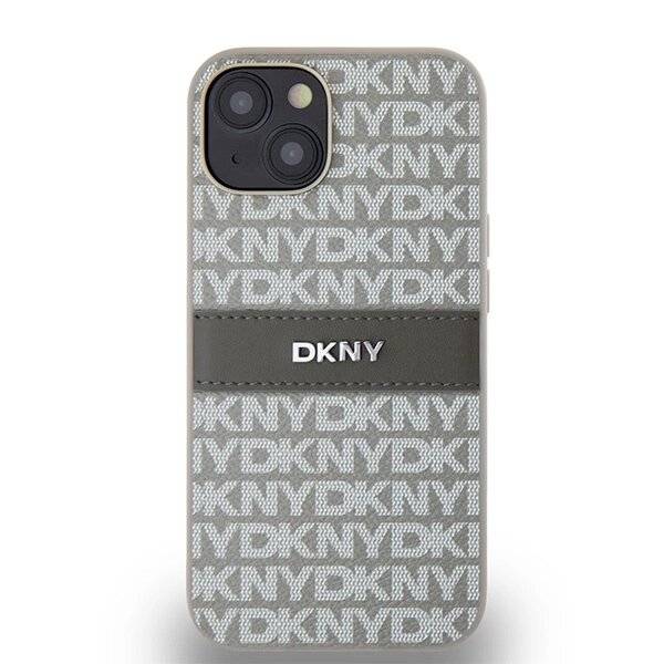 DKNY Lederhülle Monostreifen Metalllogo iPhone 15 / 14 13 – Beige